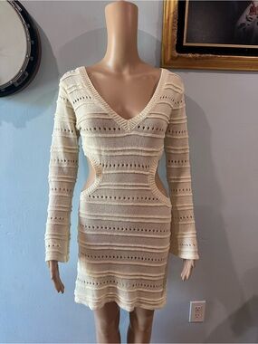 Cupshe XS Cream knit bodycon dress with cutouts #bodycon #knitwear